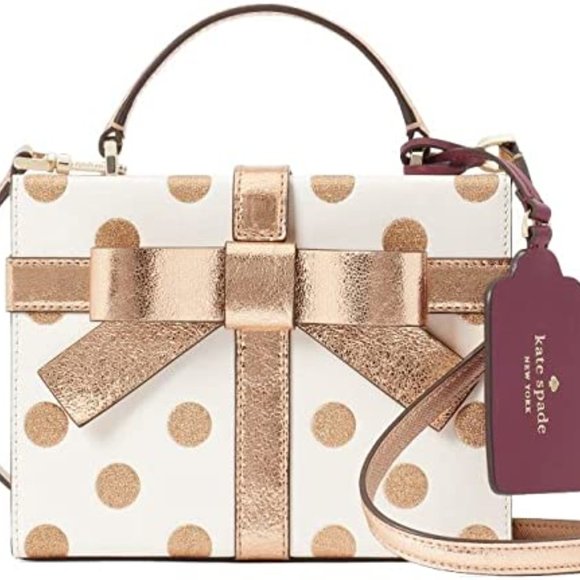 Kate Spade New York Crossbody Bag Wrapping Party Gift Box Bag Parchment Gold - Picture 1 of 13